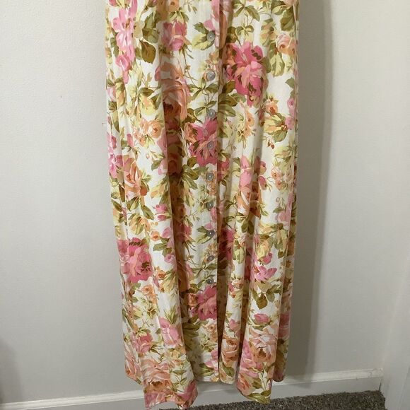 Vintage 90s Cottagecore Colorful Floral Fairy Prairie Full Button Maxi Dress 16T - Picture 3 of 8